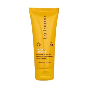 کرم ضدآفتاب و ضدلک بی‌رنگ لافارر با SPF30 مناسب پوست‌های خشک و معمولی حجم 40 میلی‌لیتر