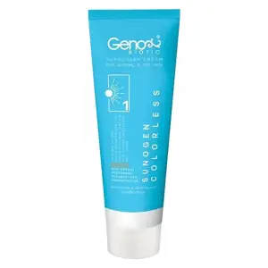 کرم ضد آفتاب بی‌رنگ ژنوبایوتیک با SPF50 مناسب پوست خشک و معمولی حجم 50 میلی‌لیتر
