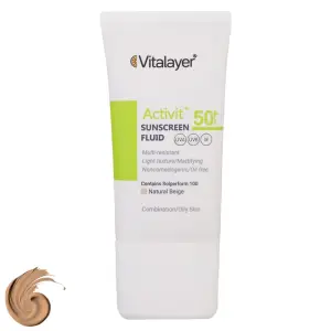 فلوئید ضد آفتاب رنگی ویتالیر مدل Activit با SPF50 مناسب پوست چرب، بژ طبیعی حجم 50 میلی لیتر